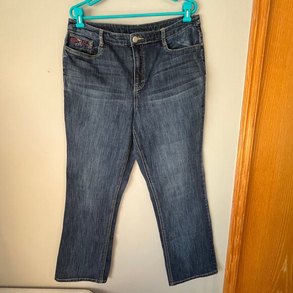 Christopher & Banks Dark Wash Bootcut Jean with Embroidered Pockets Size 14 - Picture 1 of 16